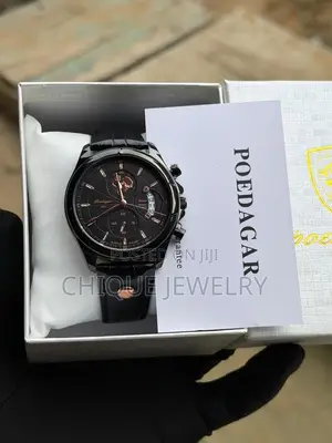 Poedagar Chronograph Black Leather Watch