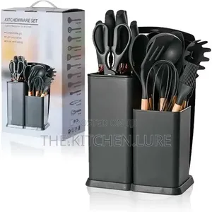 15-Piece Non-Stick Silicone Kitchen Utensil & Knife Set With Holder