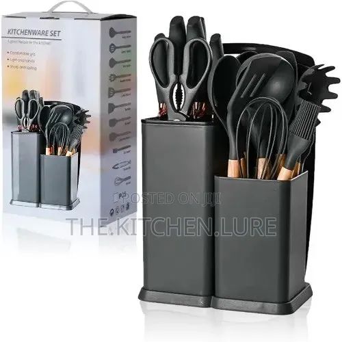 15-Piece Non-Stick Silicone Kitchen Utensil & Knife Set With Holder