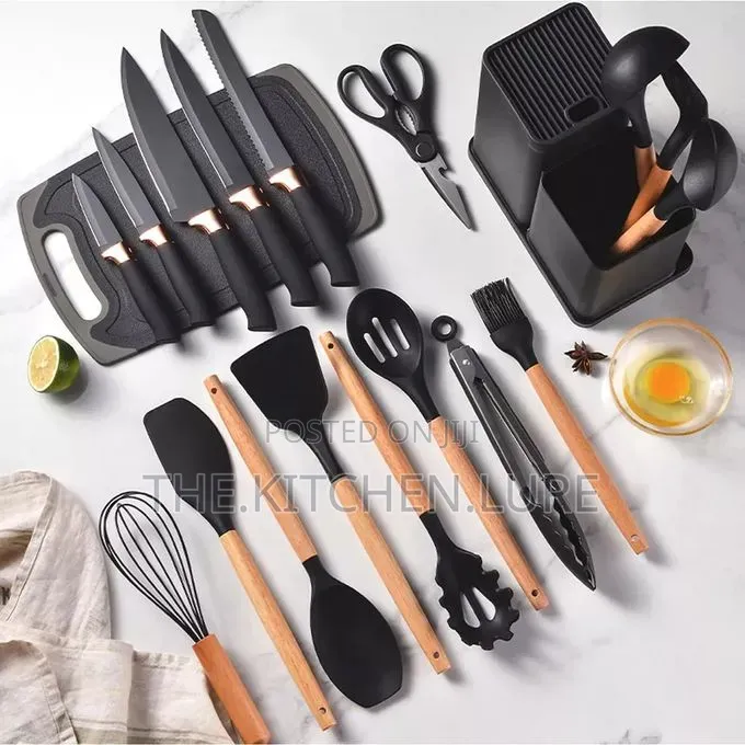 15-Piece Non-Stick Silicone Kitchen Utensil & Knife Set With Holder