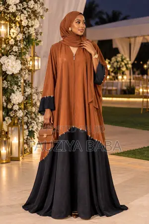 Burnt Orange Black Stone Abaya | Elegant Modest Wear