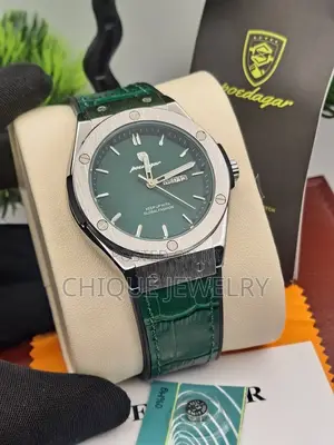 Poedagar Day Date Green Leather Watch
