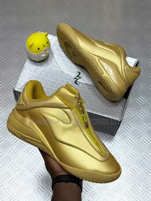 Metallic Gold Zipped High-Top Statement Sneakers