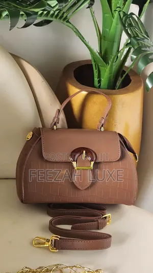 Brown Mini Handbag With Long Strap - Crochet Leather Female Bah