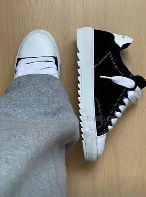 Fat-Lace Suede Skate Sneakers in Black White