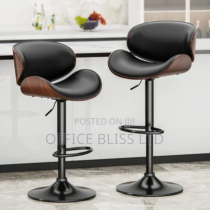 Swivel Adjustable Height Modern Ergonomic Walnut Backrest Bar Stool