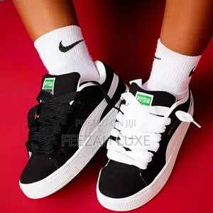 Puma Suede XL Sneakers Black and White - Unisex With Extra Lace