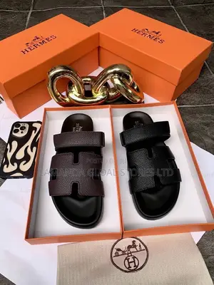 Hermès Oran Pebble-Leather Double-Strap Sandals