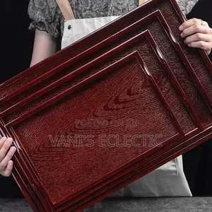 Premium 4-Piece Nested Rectangular Serving Trays Set - Red Copper Wood
