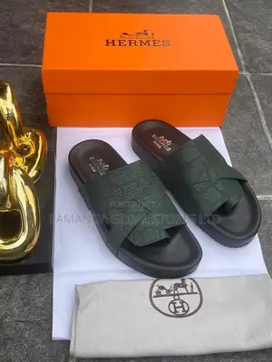 Hermès Textured Cross-Strap Sandals in Green