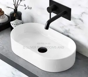 White Oval Countertop Basin +Basin Mixer Tap Set