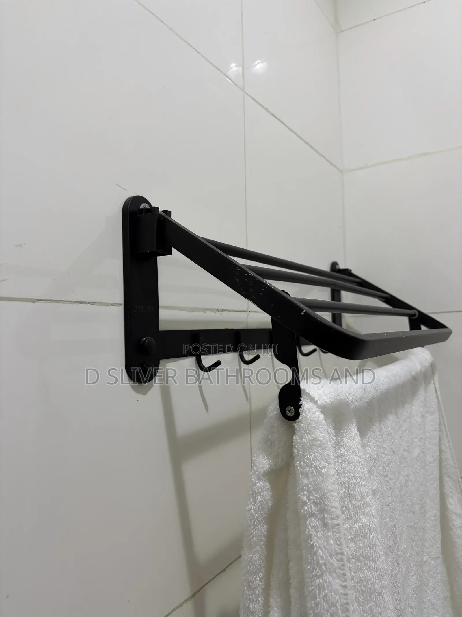 Matt Black Foldable Towel Rack and Hook