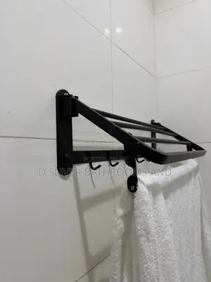 Matt Black Foldable Towel Rack and Hook
