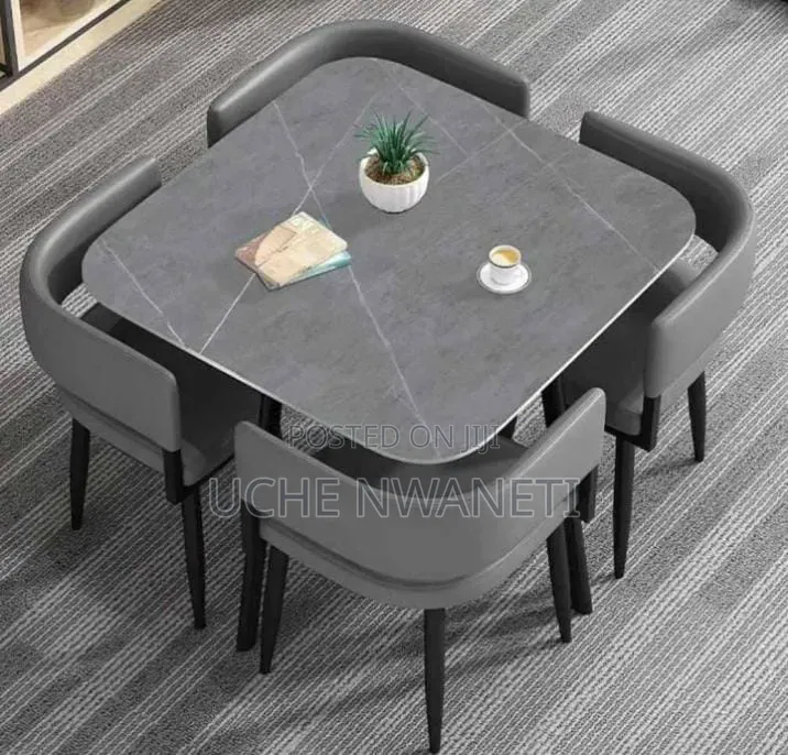 Modern 4-Seater Space Saving Marble Top Dining Table Set