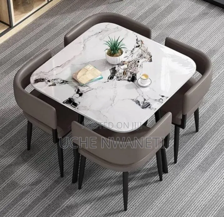 Modern 4-Seater Space Saving Marble Top Dining Table Set