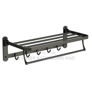 Matt Black Foldable Towel Rack and Hook