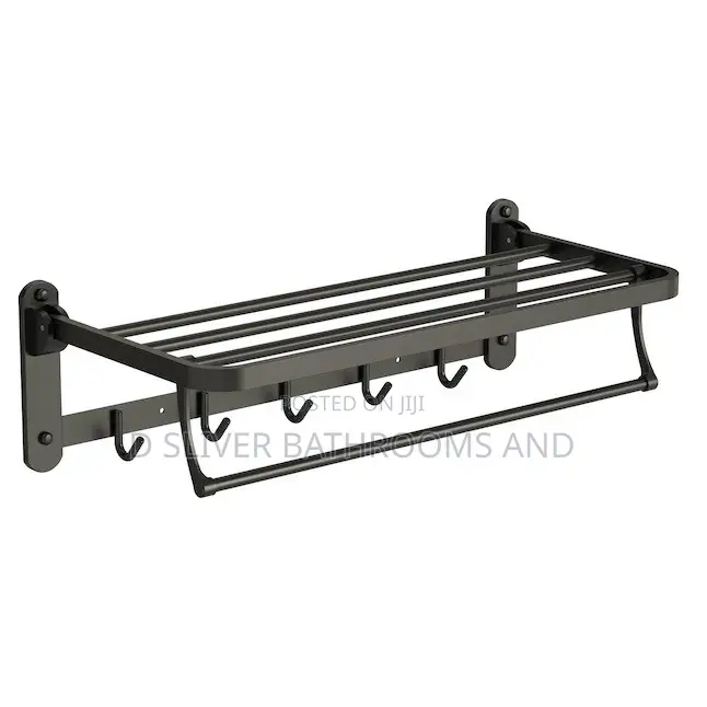 Matt Black Foldable Towel Rack and Hook