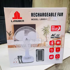 Lingben 12” Rechargeable AC/DC Table Fan With Night Light
