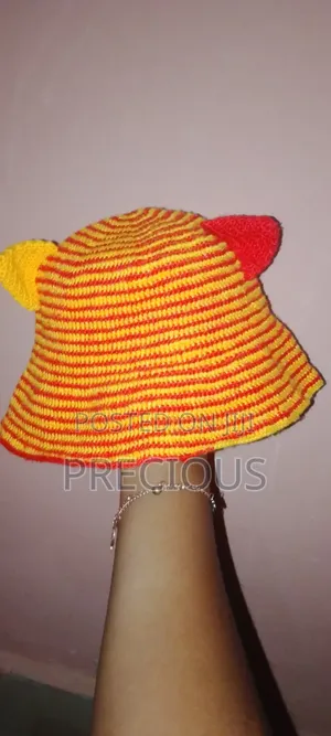 Cute Handmade Crochet Bucket Hat With Cat Ears