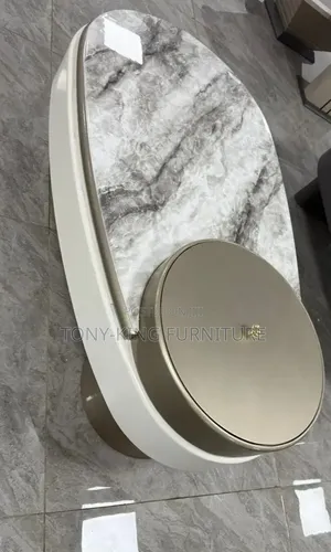 Modern Luxury Oval Center Table Featuring a Grey-and-White Marble