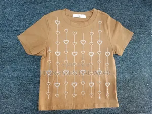 Ladies Casual Brown Basic Top With Vertical Rhinestone Heart Pattern