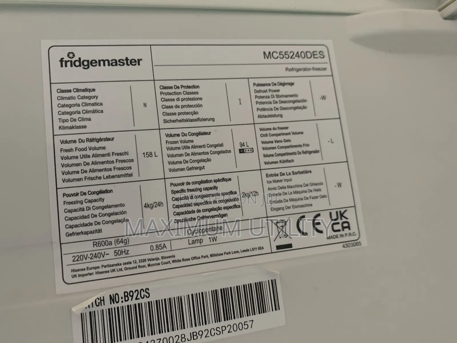 Fridgemaster 252 Liters Uk Used Refrigerator With External Condenser