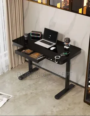 Contemporary Adjustable Table With Glass Top, Wireless Charger 1.2mtr