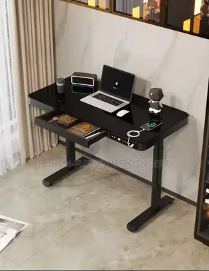 Contemporary Adjustable Table With Glass Top, Wireless Charger 1.2mtr