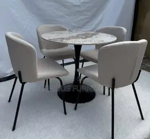 Mini Dining Set Features an Elegant Round Marble-Patterned Table