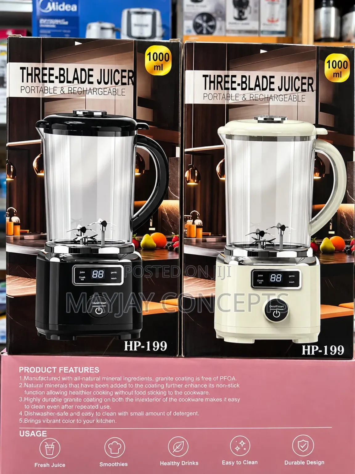 HP 1000ml Portable Rechargeable 3-Blade Juicer With Digital Display