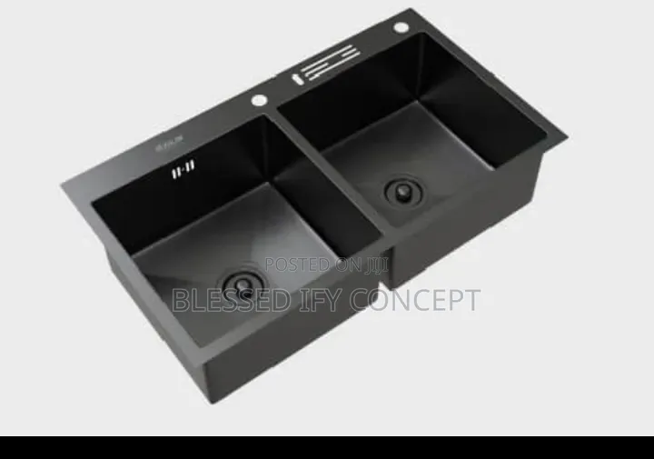 High Quality Double Bowl Black Kitchen Sink, With Accessories