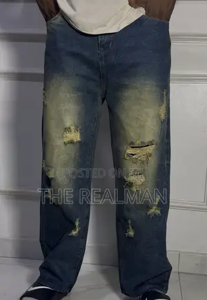 Men's Vintage Sun-Faded Yellow Tinted / Biker Style Baggy Denim Jeans