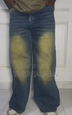 Men's Baggy Jeans - Vintage Sun-Faded Yellow Tinted/ Biker Style Denim