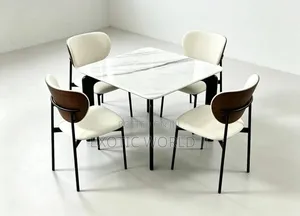 Modern White Marble Dining Table With 4 Cushioned Chairs