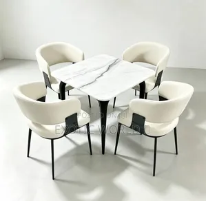 Modern White Marble Dining Table With 4 Cushioned Chairs