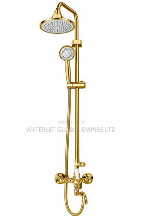 Modern Gold Exposed Shower Set With Tub Spout Telephone Handheld