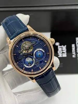 Automatic Quality Luxury Mont Blanc Genuine Leather Wristwatch