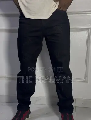Men's Plain Washed Black Straight Cut Baggy Denim Jeans