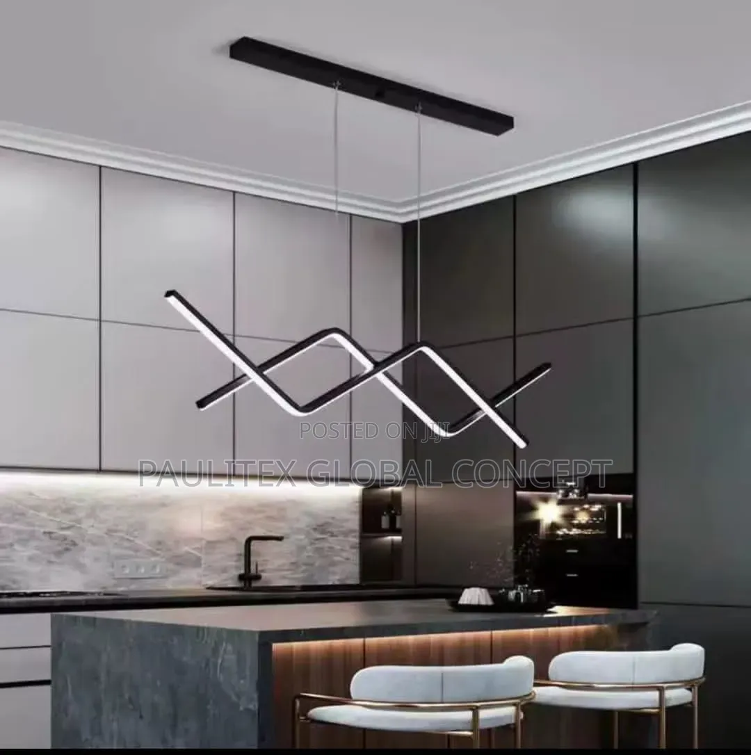 Minimalist Gold-Finish Wave/Zigzag Linear LED Pendant