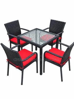 Black Four Seaters Outdoor Rattan Chair Table