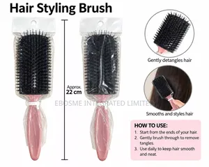 Pink Hair Styling Detangling Brush With Black Bristles