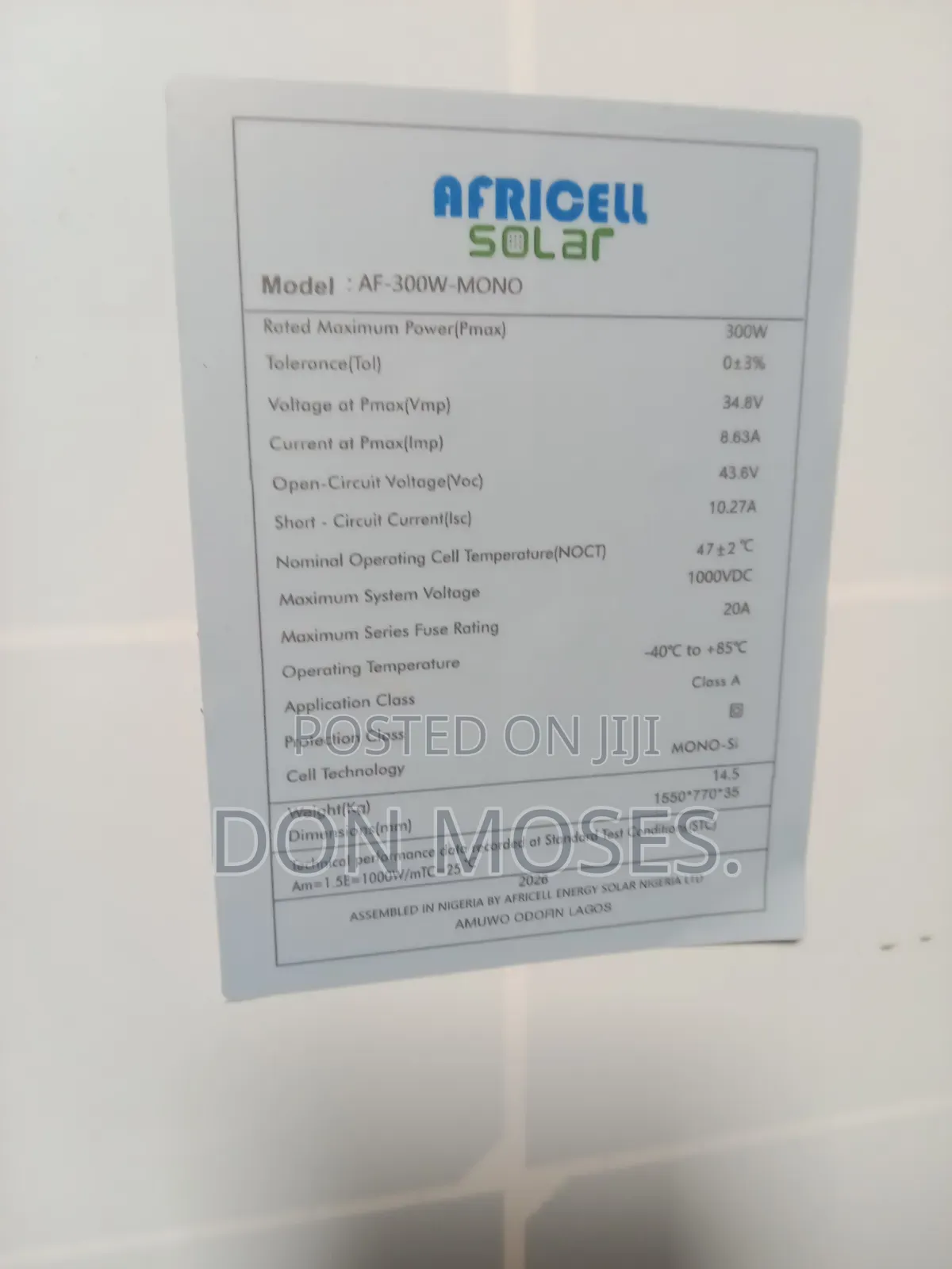 300w Africell Solar Panel