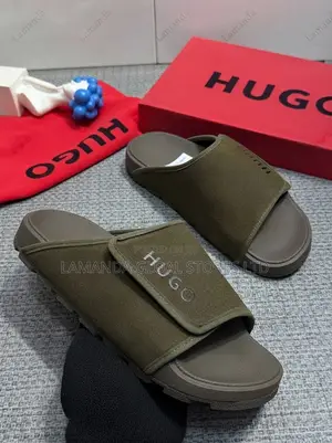 HUGO Single-Strap Velcro Slide Sandals in Olive
