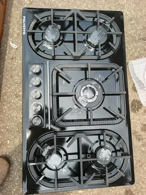 5 Burners Inbuilt All Gas Black Stainless Gas Cooker.