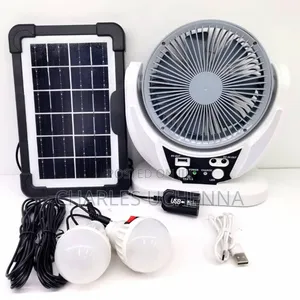 Available Solar Rechargeable Fan With Two Bulbs