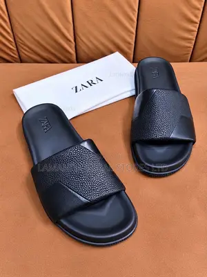 ZARA Mixed-Texture Panel Slide Sandals in Black
