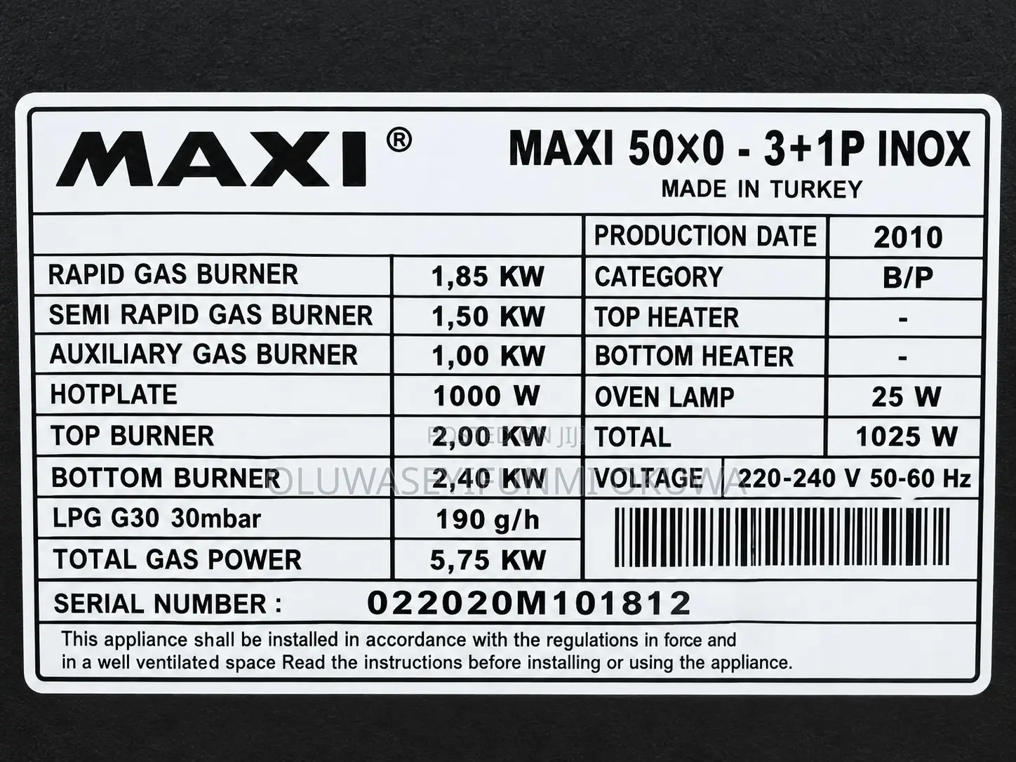 Maxi 50/50cm Oven Gas Cooker