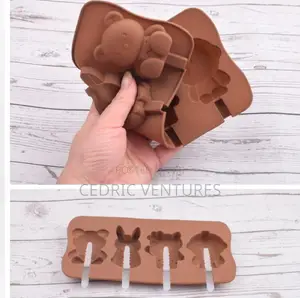 4-Link Silicone DIY Cartoon Ice Cream Mold With Lid