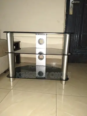 3-Tier Tempered Glass Silver Aluminum TV Stand