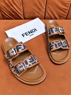Fendi FF Brown Leather Double-Buckle Sandals